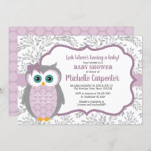 purple baby shower invitation girl woodland owl