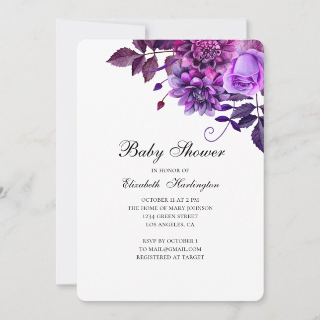Purple baby shower invitation. Lilac flowers Invitation (Front)
