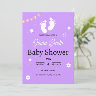 Purple Baby Shower Invitation with Baby Feet.