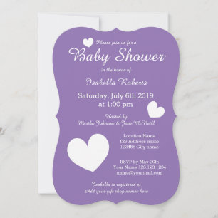 Purple baby shower invitations with cute hearts