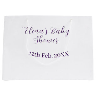 Purple baby shower name date stylish elegantsimple large gift bag
