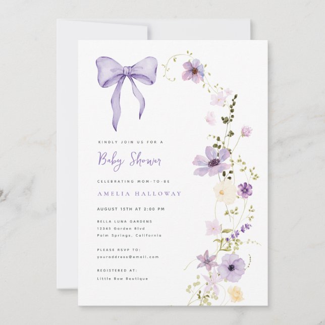 Purple Baby Shower Wildflower Party Invitation  (Front)