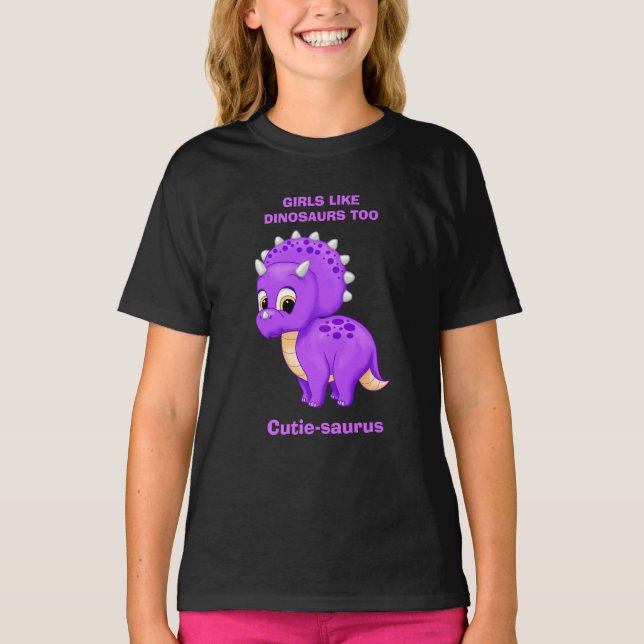 Purple Baby Triceratops Girls Like Dinosaurs Too T-Shirt (Front)