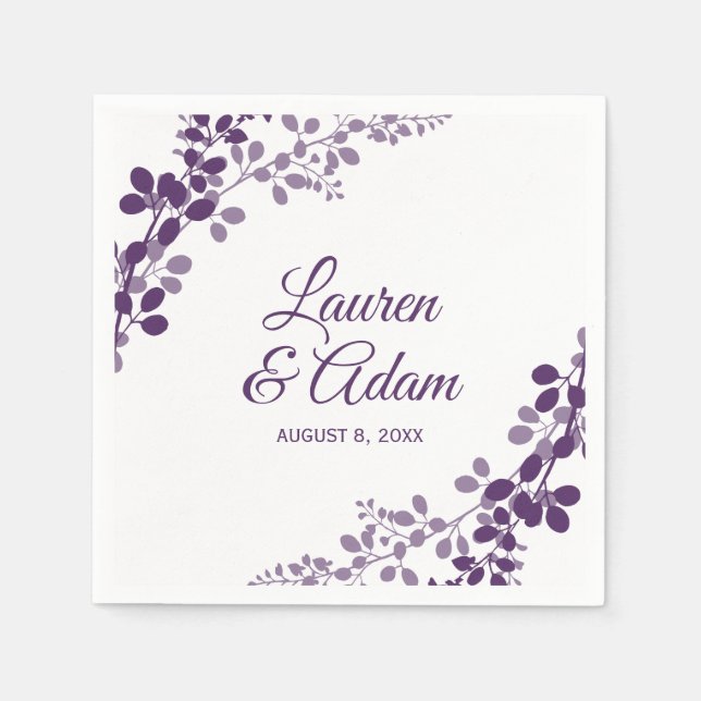 Purple Baby's Breath or Vines Wedding Napkins (Front)