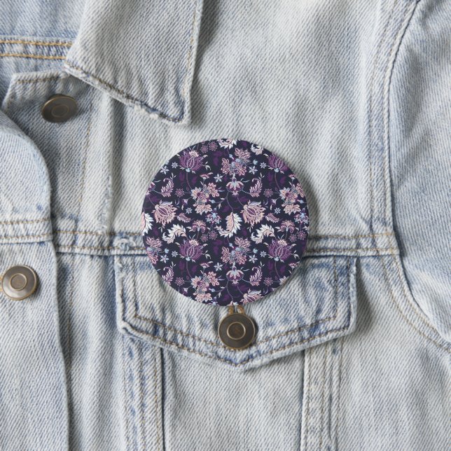 Purple Background Big Floral Seamless Pattern 7.5 Cm Round Badge (In Situ)