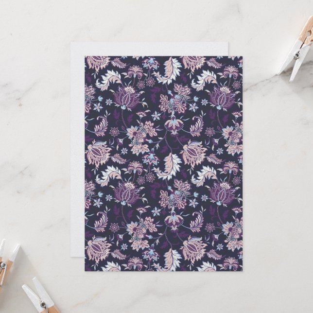 Purple Background Big Floral Seamless Pattern Card (Front/Back In Situ)