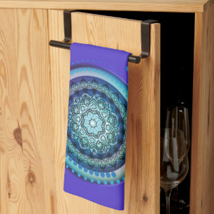 Purple Background Blue Green Medallion Towel 