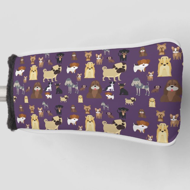 purple background dogs pattern. golf head cover (Front)