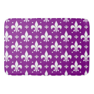 Purple Background Fleur-de-lis Pattern Design Bath Mat