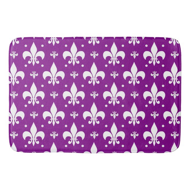 Purple Background Fleur-de-lis Pattern Design  Bath Mat (Front)