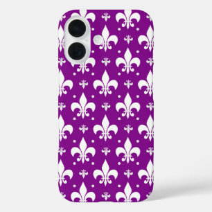 Purple Background Fleur-de-lis Pattern Design iPhone 16 Case