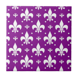 Purple Background Fleur-de-lis Pattern Design  Ceramic Tile