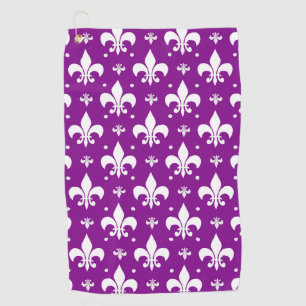Purple Background Fleur-de-lis Pattern Design Golf Towel