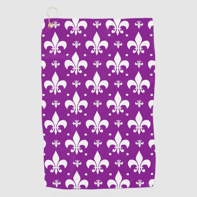 Purple Background Fleur-de-lis Pattern Design  Golf Towel (Front)