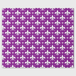 Purple Background Fleur-de-lis Pattern Design Wrapping Paper