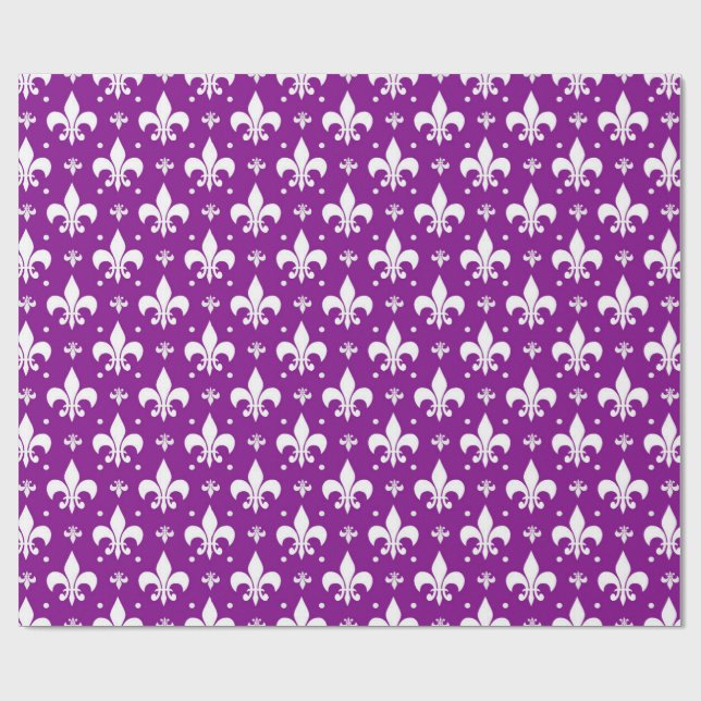 Purple Background Fleur-de-lis Pattern Design  Wrapping Paper (Flat)