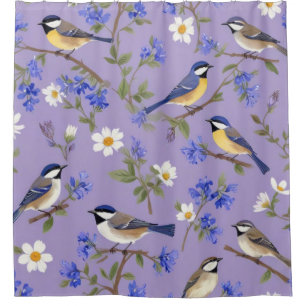 Purple Background With Birds  Shower Curtain