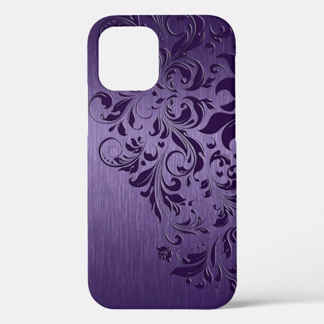 Purple Background With Deep Purple Floral Lace Case-Mate iPhone Case (Back)