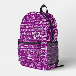 Purple Backpack with Multilingual Health Text