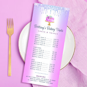 Purple Bakery Cake Glitter Drips Pastry Chef Menu