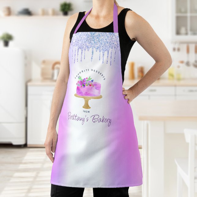 Purple Bakery Cake Glitter Drips Pastry Dessert Apron (Creator Uploaded)