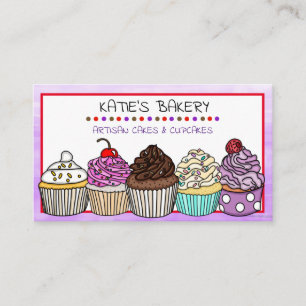 Purple Bakery   Cute Whimsical Cupcakes  Business Card