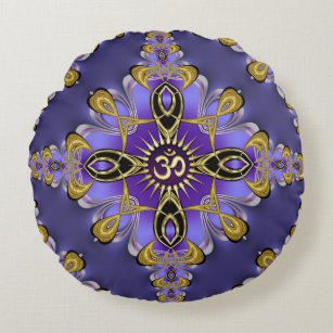 Purple Balance OM Mandala Spiritual Yoga  Round Cushion
