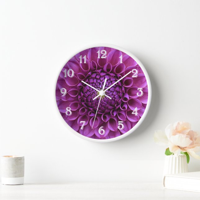 Purple Ball Dahlia Floral Clock (Home)
