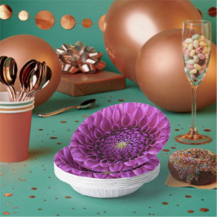 Purple Ball Dahlia Floral Paper Plate