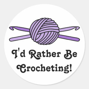 Purple Ball of Yarn & Crochet Hooks Classic Round Sticker