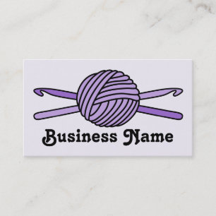 Purple Ball of Yarn & Crochet Hooks (Purple Back) Business Card