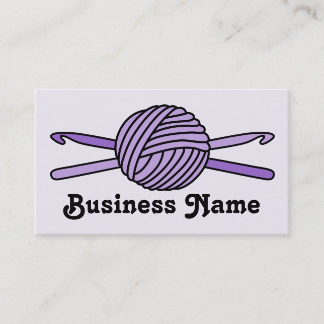 Purple Ball of Yarn & Crochet Hooks (Purple Back) Business Card (Front)