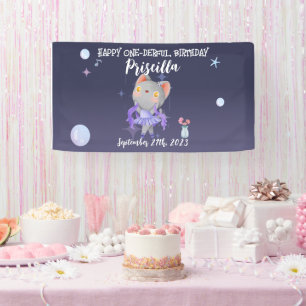 Purple Ballerina Cat Kids Birthday Party Banner