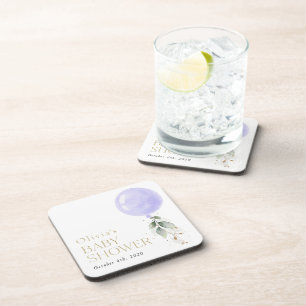 Purple Balloon, Eucalyptus, Greenery, Baby Shower Coaster