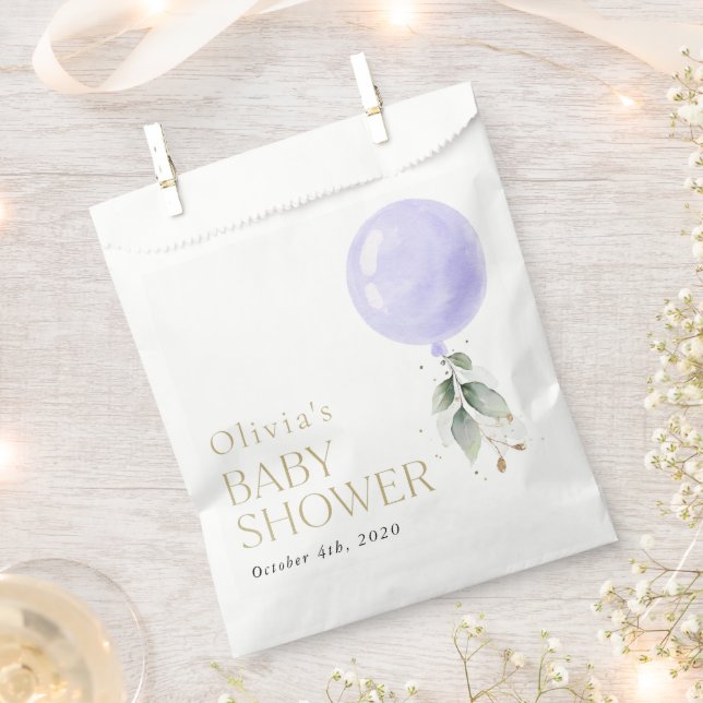 Purple Balloon, Eucalyptus, Greenery, Baby Shower Favour Bag (Clipped)