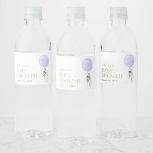 Purple Balloon, Eucalyptus, Greenery, Baby Shower Water Bottle Label