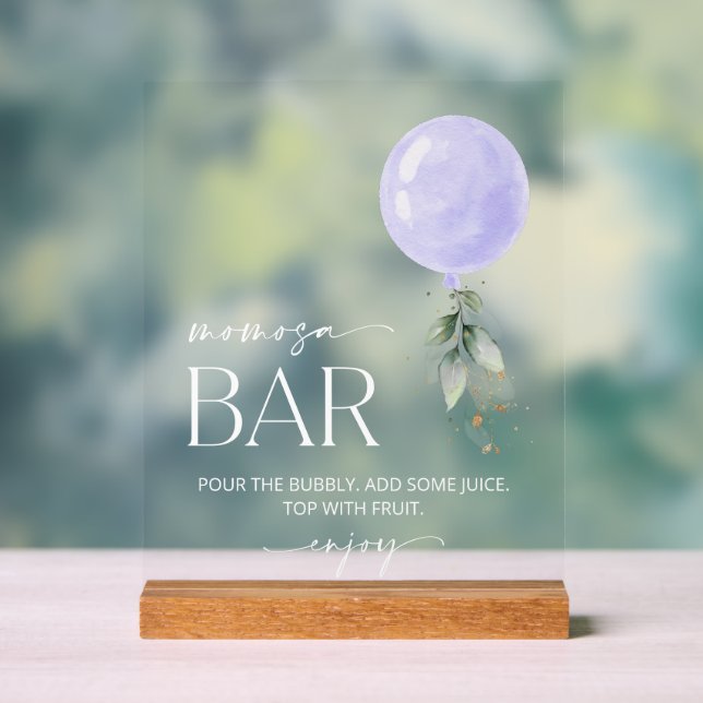 Purple Balloon, Eucalyptus, Greenery, Momosa Bar Acrylic Sign (Neutral)