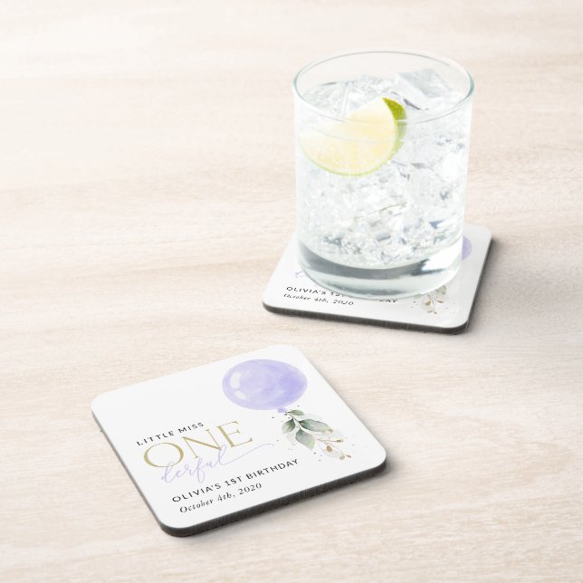 Purple Balloon, Greenery, Foliage, First Birthday Coaster (Right Side)