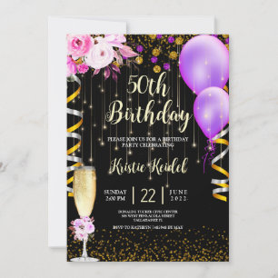 Purple Balloons and Champagne Invitation