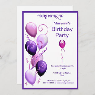 Purple Balloons Birthday Party Invitation