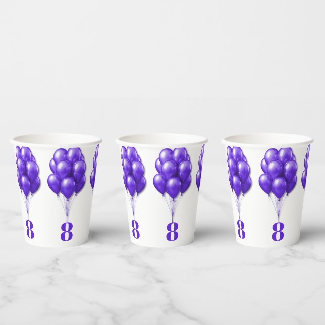 Purple Balloons Childs Birthday Age Template Paper Cups (Multi)