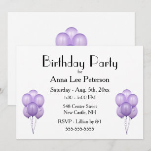 Purple Balloons Invitation