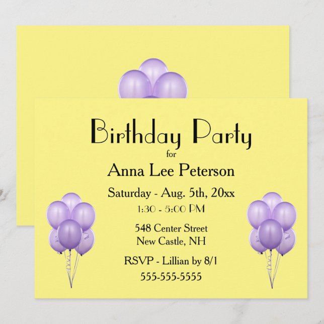Purple Balloons Invitation (Front/Back)