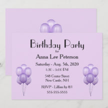 Purple Balloons Invitation