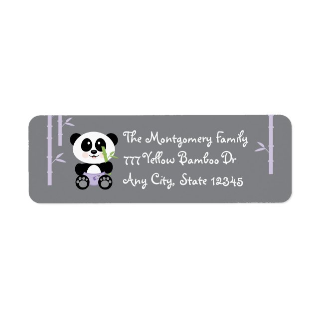 Purple Bamboo Baby Panda in Diapers Return Address Label (Front)