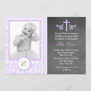 Purple Baptism Christening Invitations
