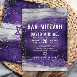 Purple Bar Mitzvah Bold Modern Type Silver Foil Invitation<br><div class="desc">Be proud, rejoice and showcase this milestone of your favourite Bar Mitzvah! Send out this cool, unique, modern, personalised invitation for an event to remember. Metallic silver foil brush strokes and Star of David, along with bold, white typography, overlay a rich, dark purple ombre watercolor background. Personalise the custom text...</div>