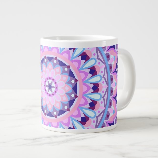 Purple Base Mandala Large Coffee Mug (Front Right)