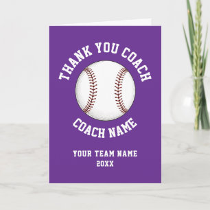 Purple Baseball Coach Team Appreciation Thank You Card