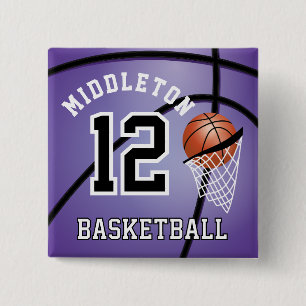 Purple Basketball 🏀 and Hoop   DIY Text 15 Cm Square Badge